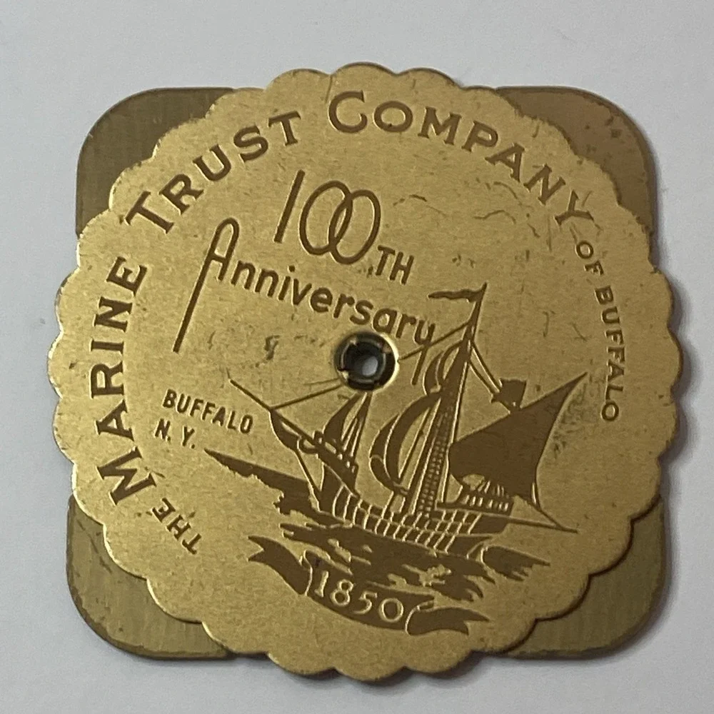 Vtg Marine Trust Co 100th Anniversary Metal Perpetual Pocket Calendar 1950-1977